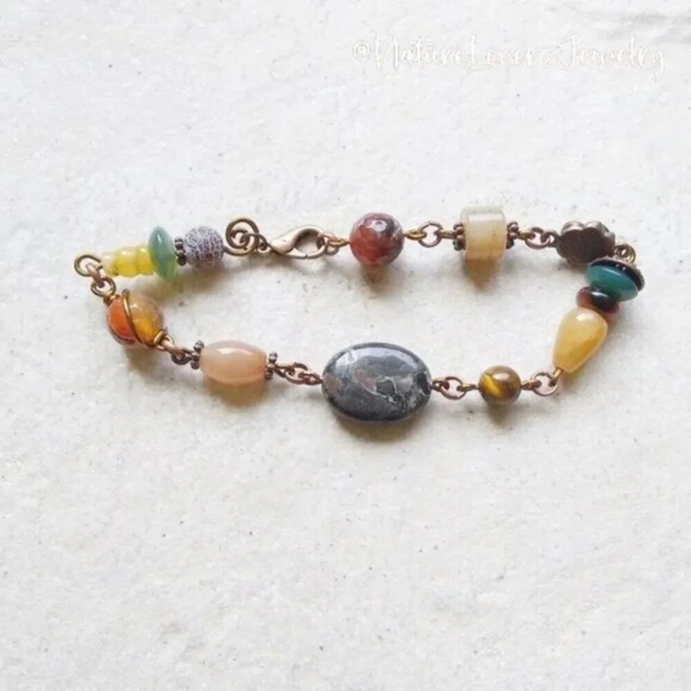 Handmade 4 You! Semi-Precious Stone Beads + Copper Bracelet! Wildchild Boho Chic - Picture 3 of 6
